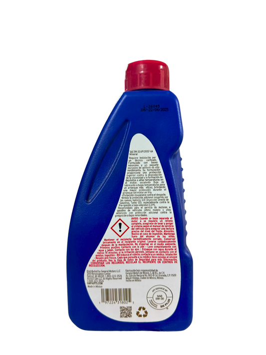 Compra Aceite 5w30 SAE Mineral 946 ML | 19434690 | ACDelco, Envío en ZMG, a México por paquetería o retiro en Refaccionaria Albarrán.