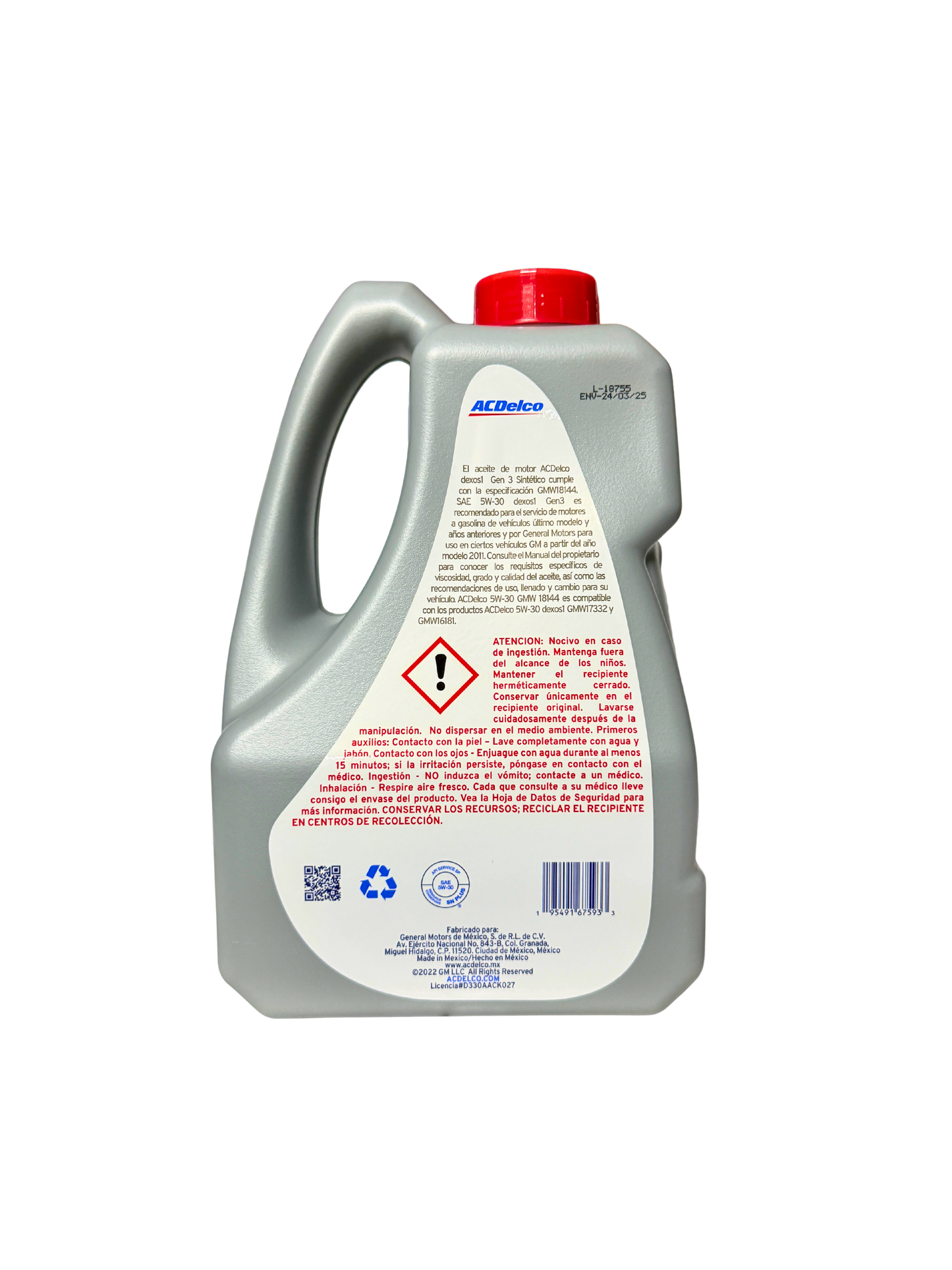 Compra Aceite 5w30 Sintético Dexos1 GEN3 5L | 19434093 | ACDelco, Envío en ZMG, a México por paquetería o retiro en Refaccionaria Albarrán.