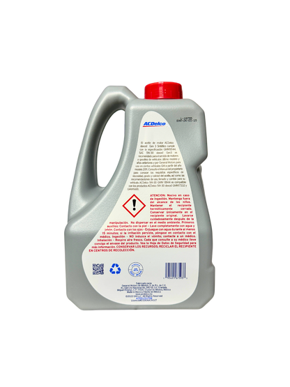 Compra Aceite 5w30 Sintético Dexos1 GEN3 5L | 19434093 | ACDelco, Envío en ZMG, a México por paquetería o retiro en Refaccionaria Albarrán.