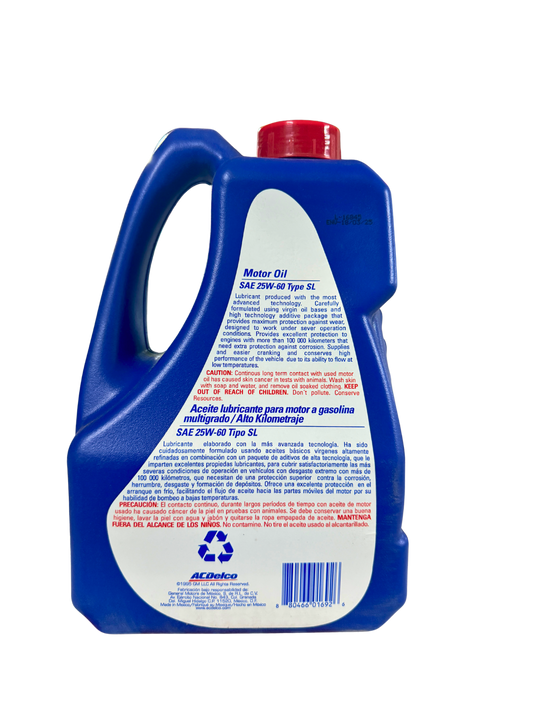 Compra Aceite 25w60 SAE Mineral 5L | 19236919 | ACDelco, Envío en ZMG, a México por paquetería o retiro en Refaccionaria Albarrán.