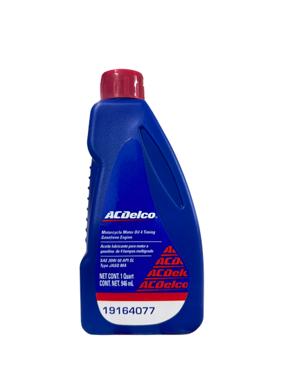 Compra Aceite 20w50 Motocicleta 4T Mineral 946 ML | 19164077 | ACDelco, Envío en ZMG, a México por paquetería o retiro en Refaccionaria Albarrán.