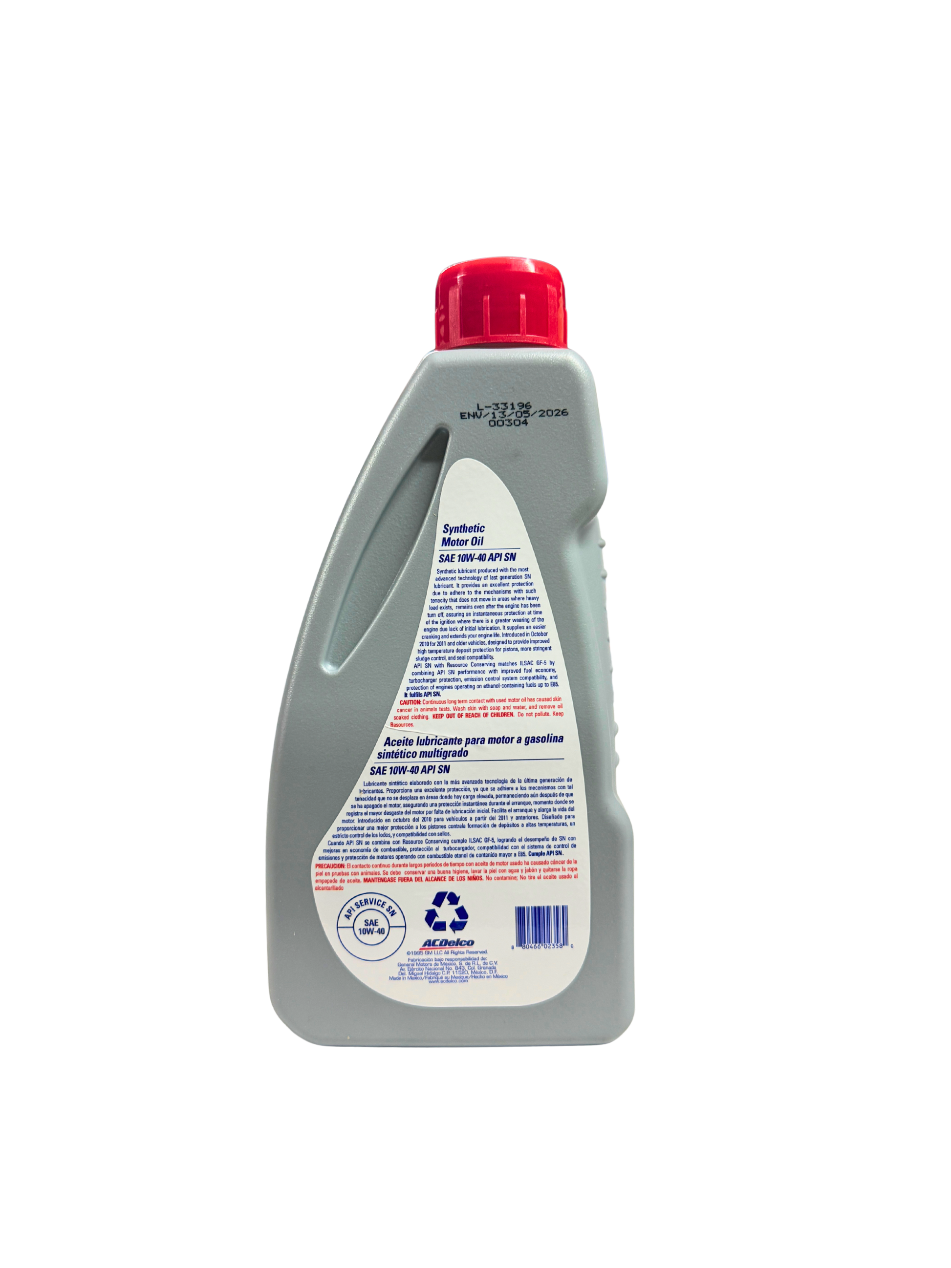 Compra Aceite 10w40 SAE Sintético 946 ML | 19192753 | ACDelco, Envío en ZMG, a México por paquetería o retiro en Refaccionaria Albarrán.