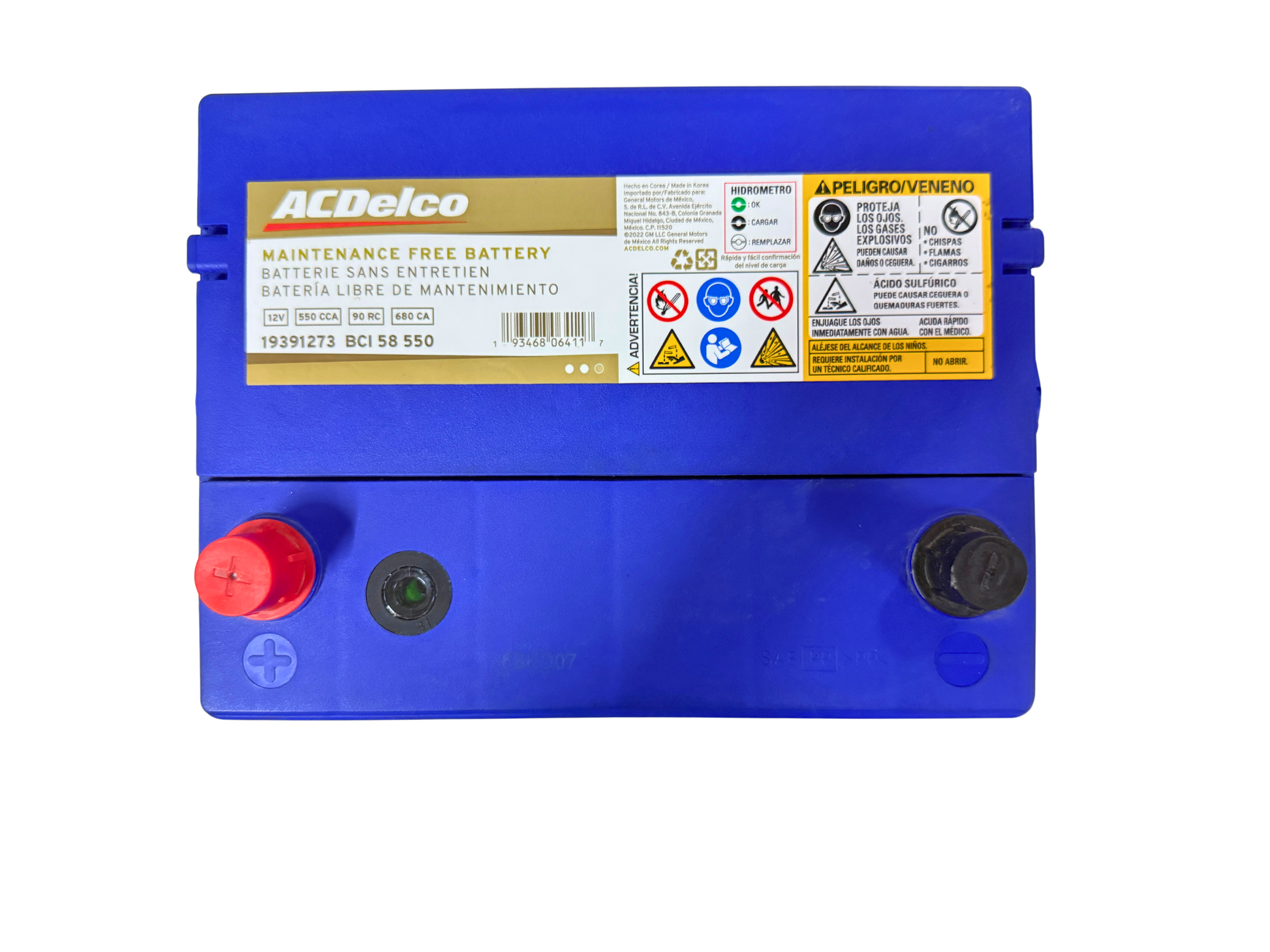 Acumulador ACDelco 19391273 BCI 58 (550 CCA) 12V para Ford Ranger, Courier, Dodge Neon y Stratus. Libre de mantenimiento. ¡Compra con envío rápido hoy!