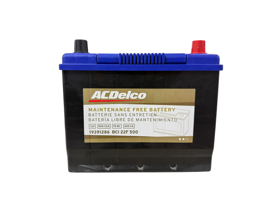 Acumulador ACDelco 19391286 BCI 22F (500 CCA) 12V para Nissan Sentra, Altima, Frontier, Hyundai Sonata y Mazda. ¡Cómprala hoy con envío rápido!
