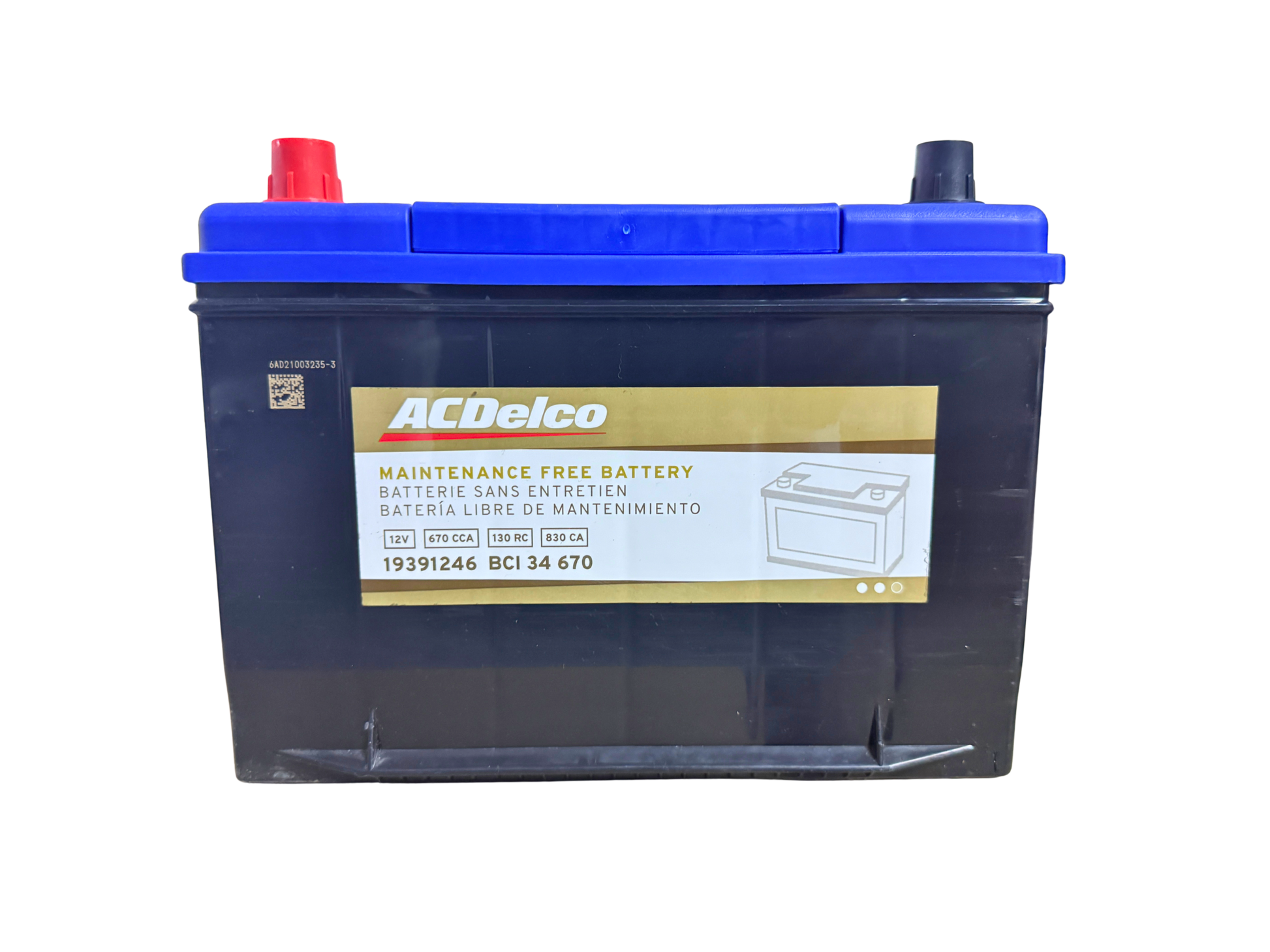 Acumulador ACDelco 19391246 BCI 34 (670 CCA) 12V. Potencia superior para Chrysler Town & Country, Dodge Grand Caravan, Cherokee y Hiace. ¡Pide la tuya hoy!
