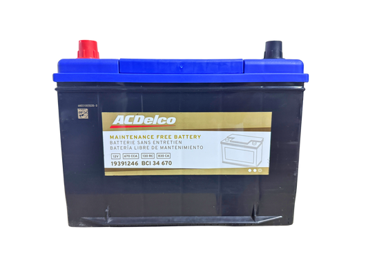 Acumulador ACDelco 19391246 BCI 34 (670 CCA) 12V. Potencia superior para Chrysler Town & Country, Dodge Grand Caravan, Cherokee y Hiace. ¡Pide la tuya hoy!
