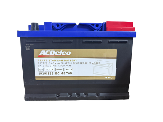 Acumulador ACDelco 19391258 BCI 48 AGM (760 CCA) 12V para Cavalier, Trax, Terrain, Audi A4, BMW y VW. Tecnología Start-Stop. ¡Pídela con envío rápido hoy!