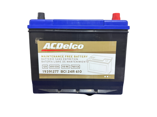 Acumulador ACDelco 19391277 BCI 24R (650 CCA) 12V. Potencia de arranque superior para Nissan X-Trail, Altima, Murano, Pathfinder y Toyota. ¡Pídela con envío hoy!