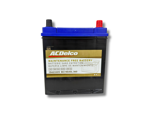 Acumulador ACDelco 19423305 BCI NS40L (360 CCA) 12V. Batería original para Hyundai Atos, i10, Matiz y Suzuki Swift. ¡Pídela con envío rápido o retiro local!