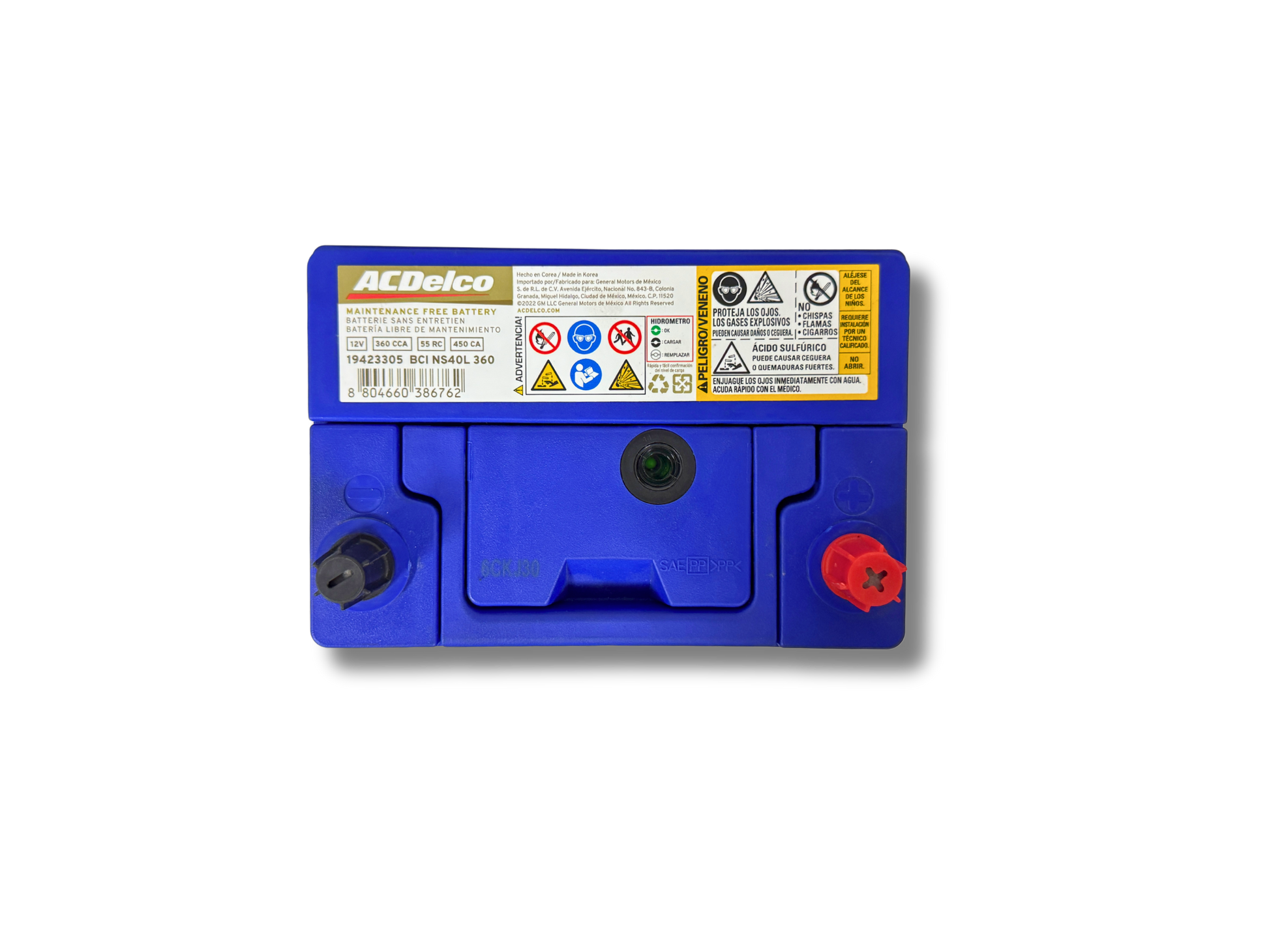 Acumulador ACDelco 19423305 BCI NS40L (360 CCA) 12V. Batería original para Hyundai Atos, i10, Matiz y Suzuki Swift. ¡Pídela con envío rápido o retiro local!